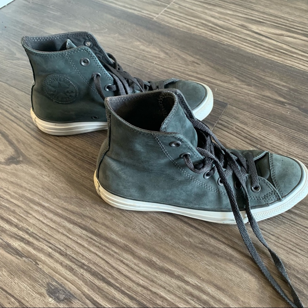 Converse All Stars grey leather upper high top sneakers